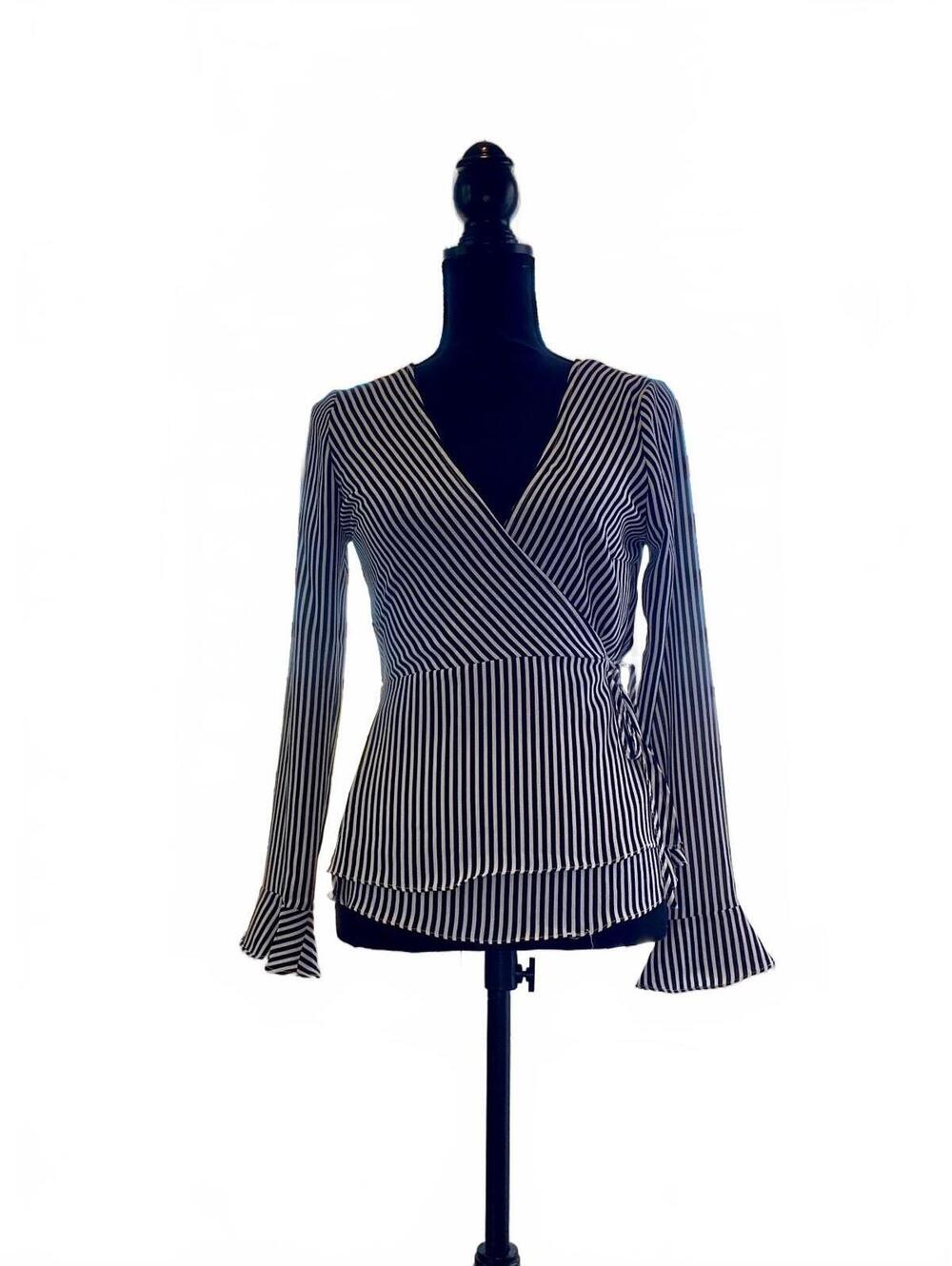 H&M white and black striped wrap top